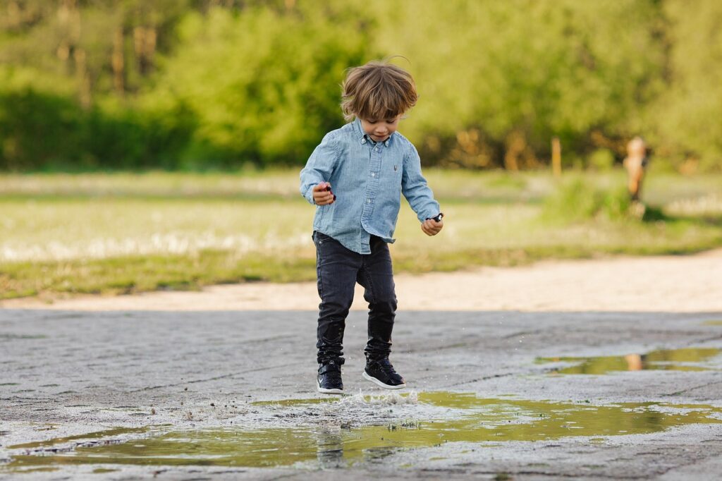 child, puddle, water