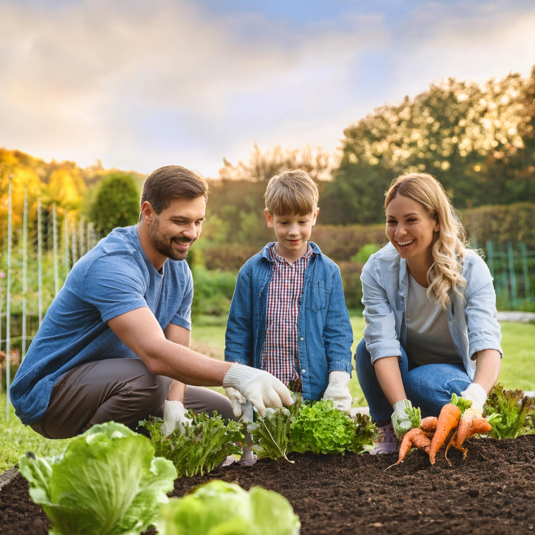 plantando com os filhos